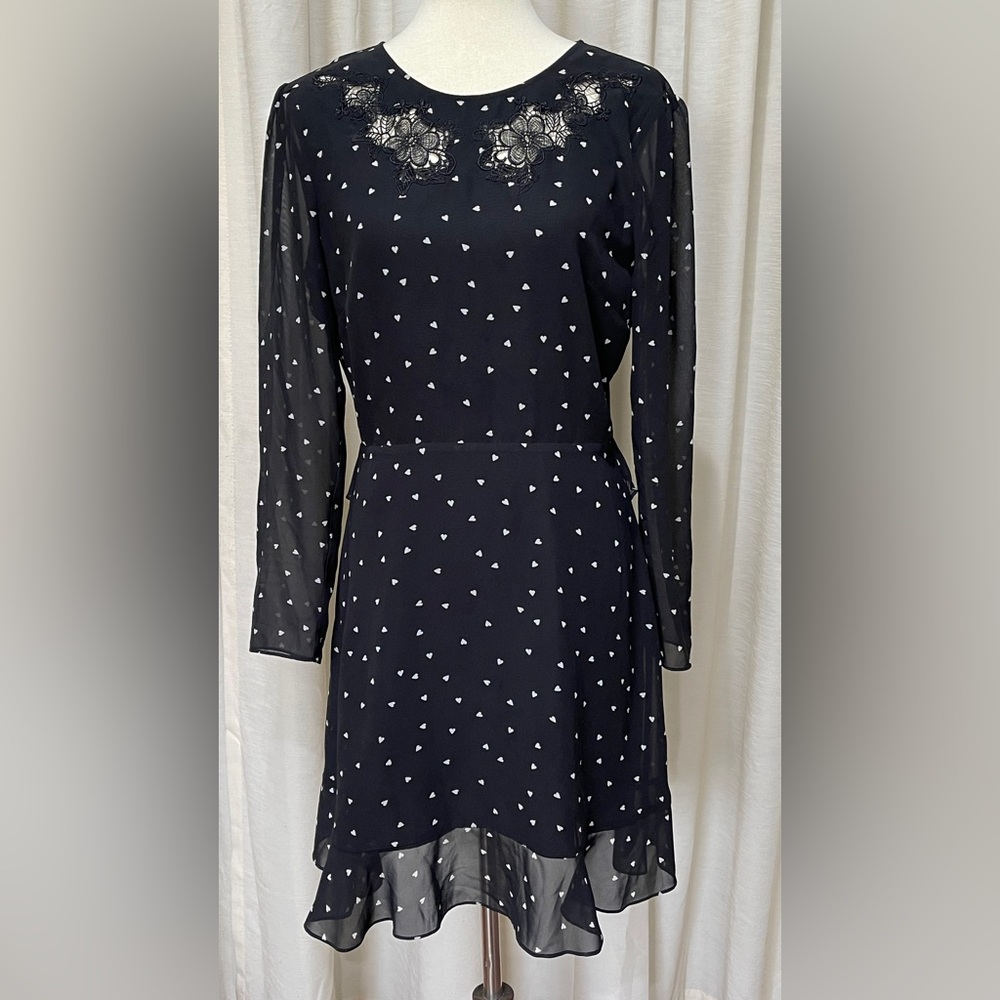 The Kooples Open Back Dress Dame De Coeur Black Heart Print SZ3 GOTH VALENTINES
